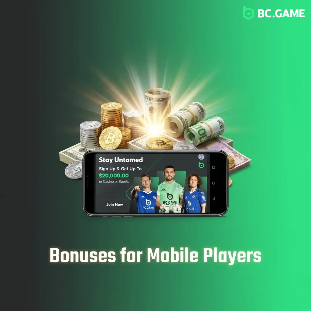 Mobile casino app showing bonus offers including welcome package, deposit bonuses, and free bet promotions displayed on screen
