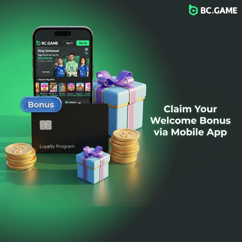 BC Game mobile app interface showing bonus claim process on smartphone screen