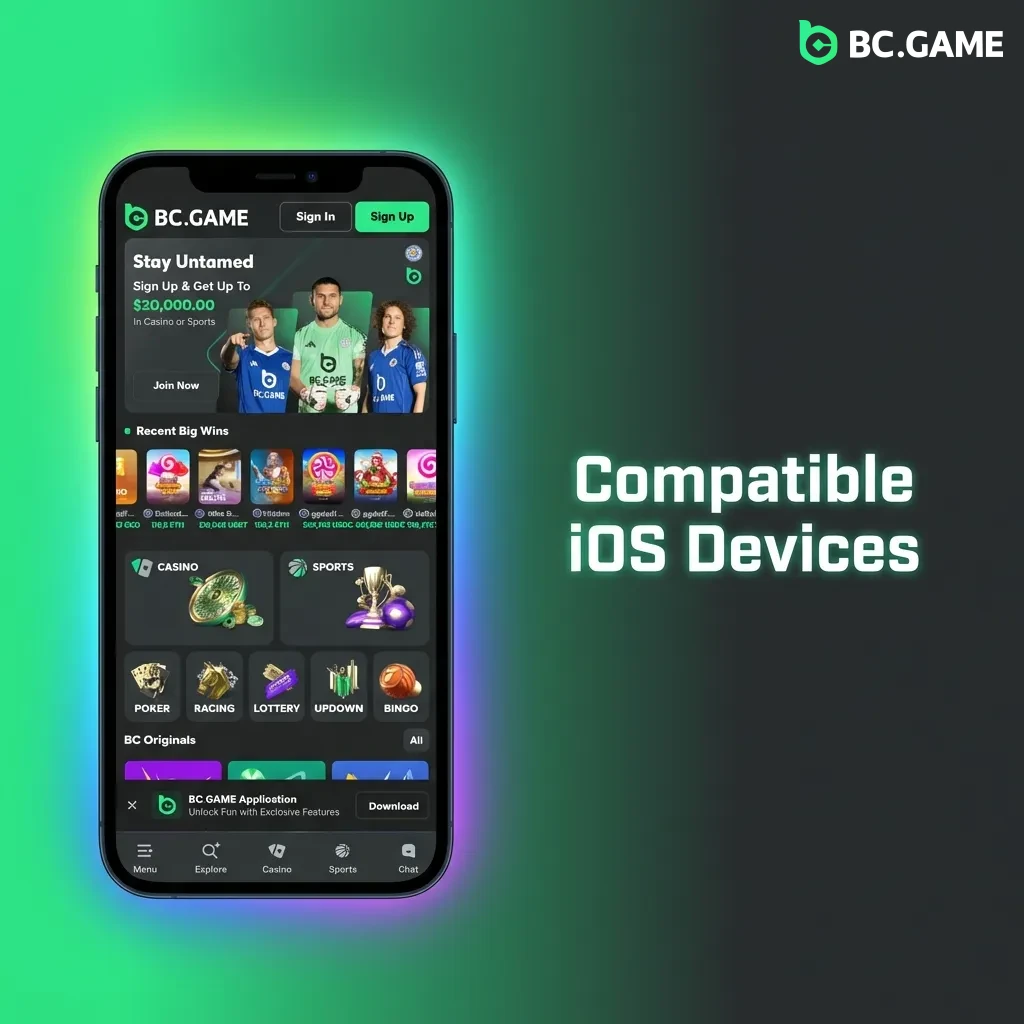 List of compatible iOS devices including iPhone X through 15 series, iPad Pro, iPad Air, and iPad Mini models