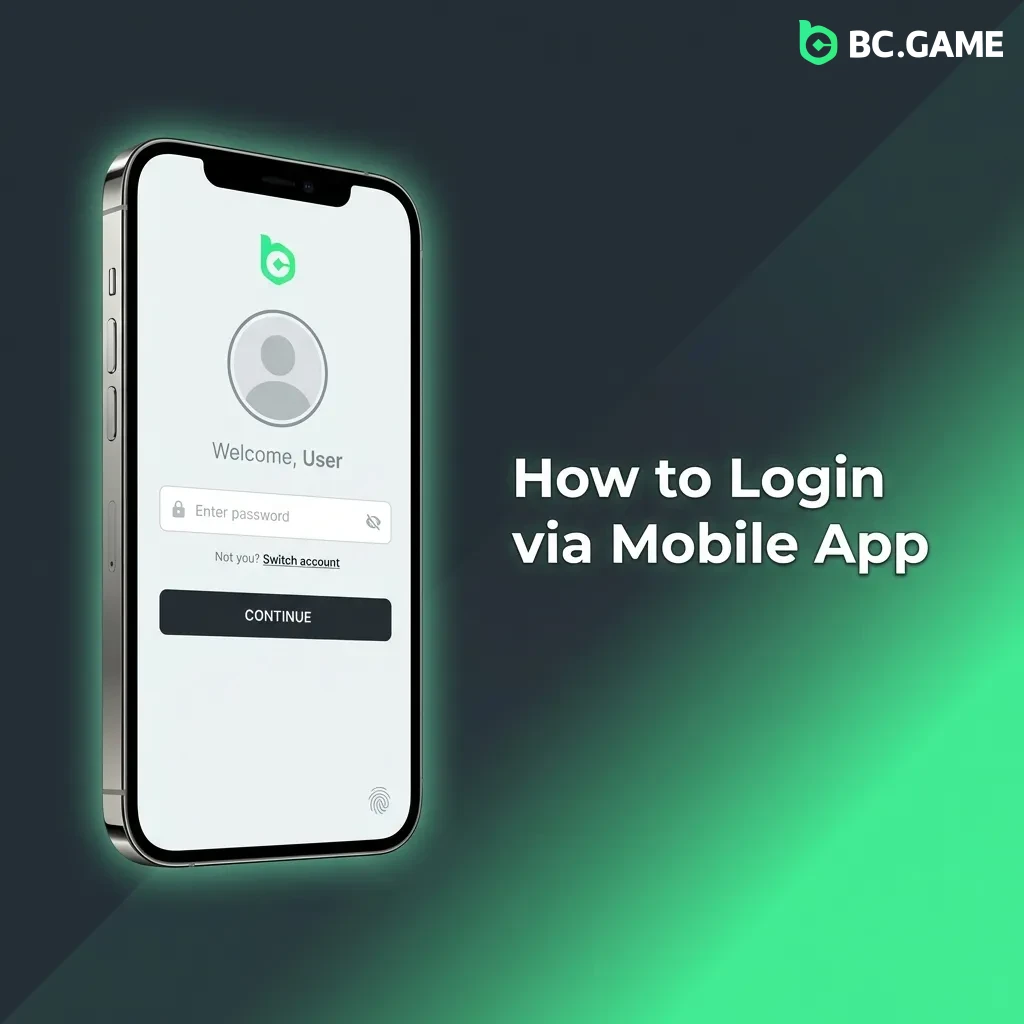 BC Game mobile app login screen showing email and password fields with login button on iOS device