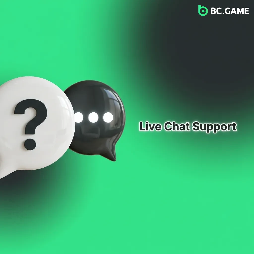 BC Game live chat support interface showing 24/7 customer service available in multiple languages with quick response times.