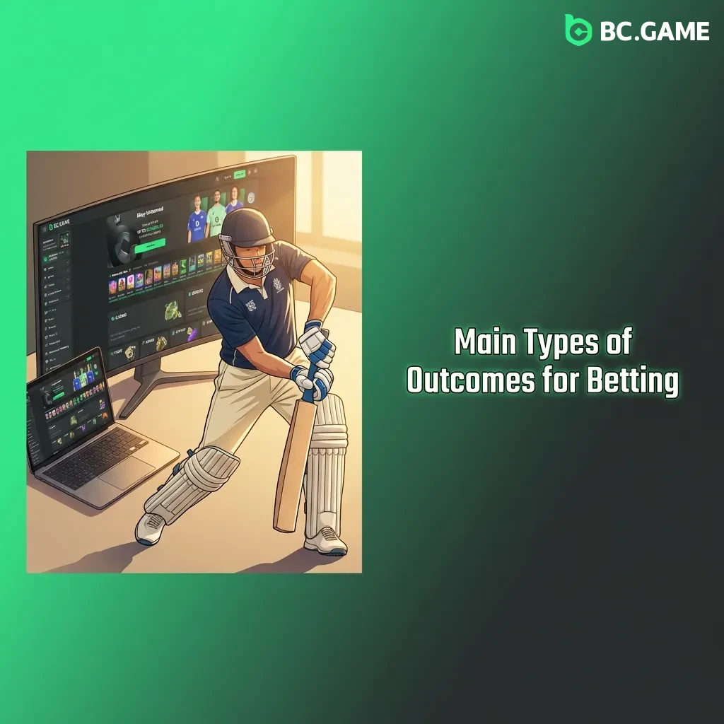 Sports betting outcome types including match result, over/under, handicap, both teams to score, and correct score options.