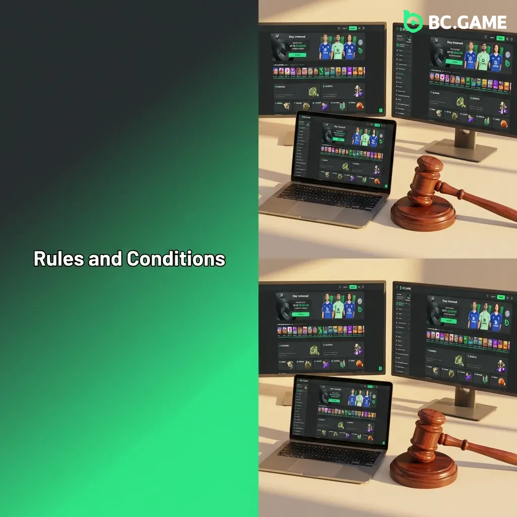 BC Game terms overview showing age requirements, account rules, bonus wagering conditions, and withdrawal verification for players