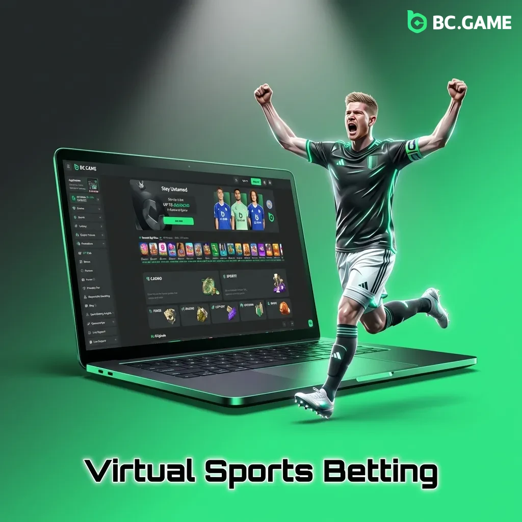 Virtual sports betting interface showing simulated football, horse racing, greyhounds, and tennis with 24/7 availability