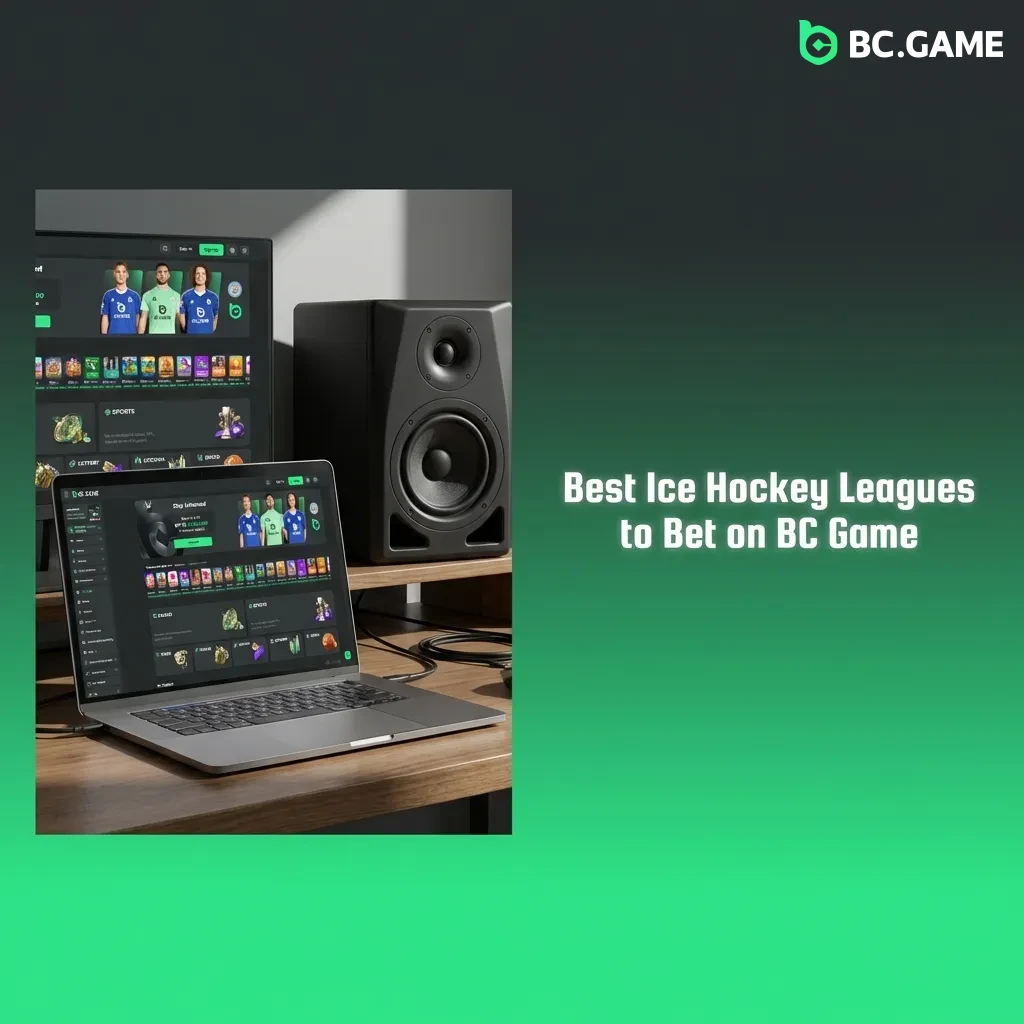 Hockey betting interface showing NHL, KHL, and international tournament options on BC Game platform