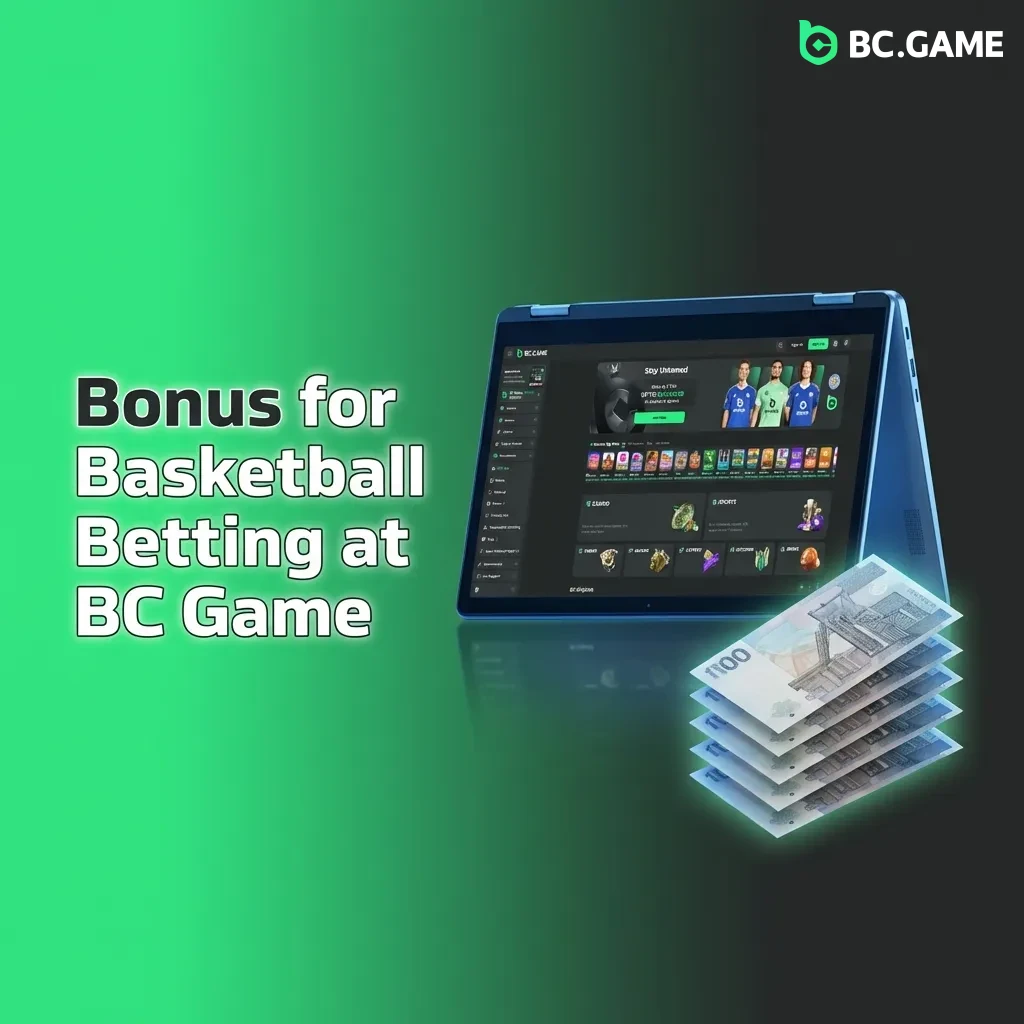 BC Game basketball betting bonus offer showing 100% matched deposit up to €100 for new users in Belgium