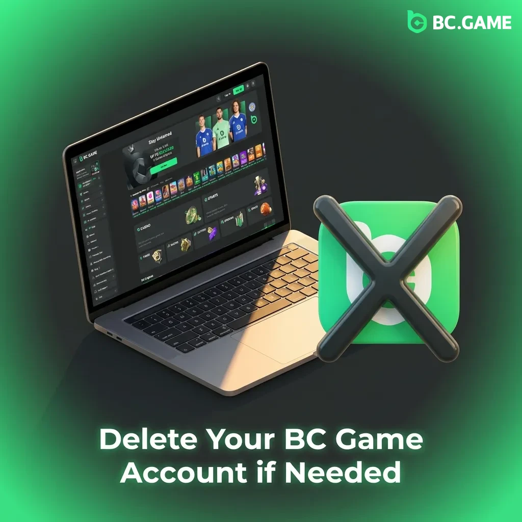 Person using BC Game support chat to request permanent account deletion on computer screen