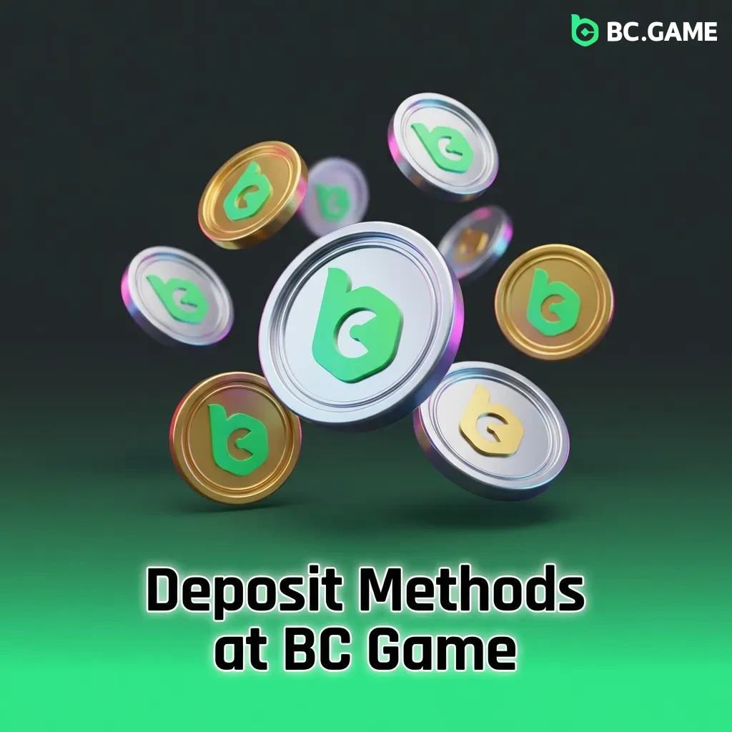 BC Game deposit interface showing multiple payment methods including cryptocurrency, cards, and e-wallets options