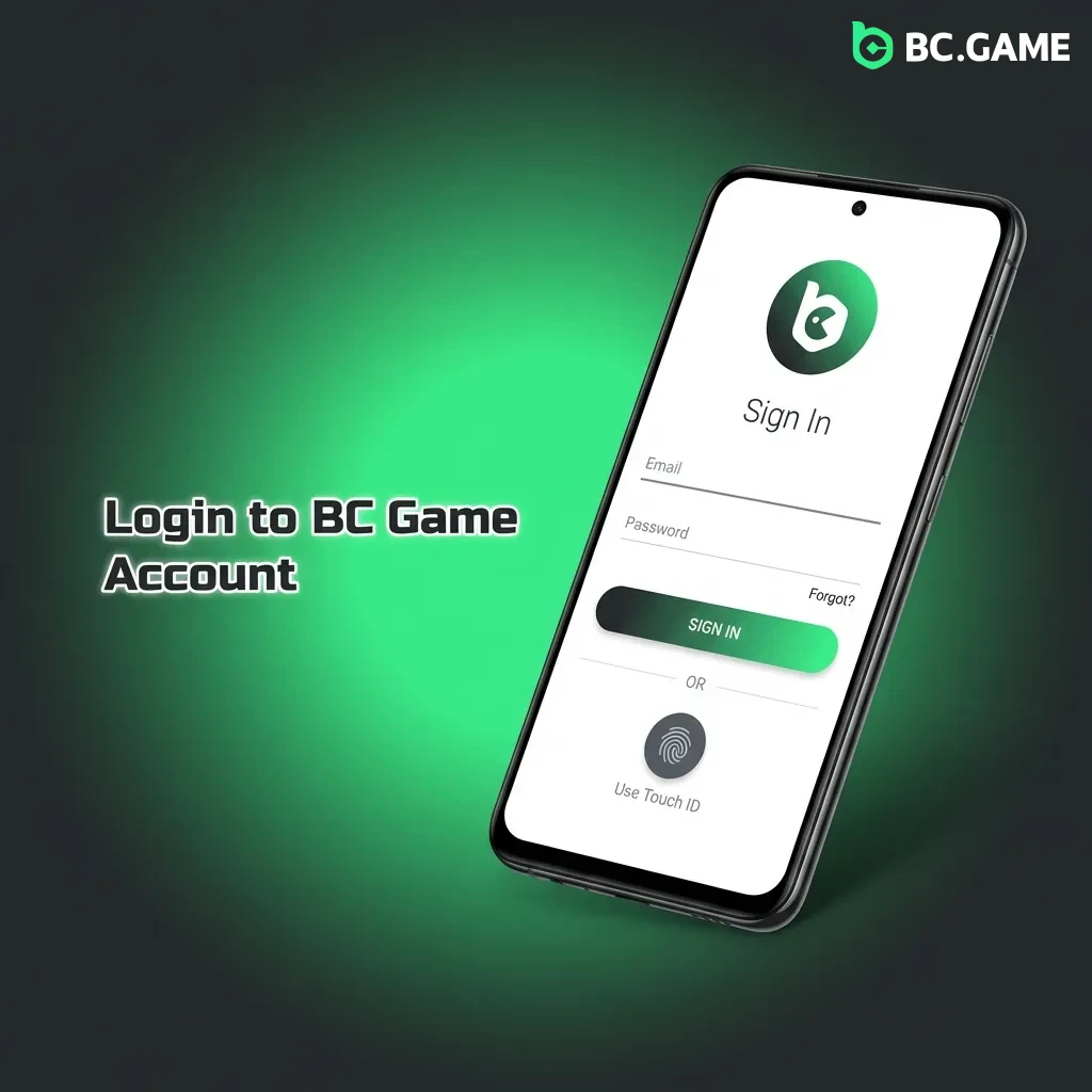 User logging into BC Game account on computer screen with email and password fields