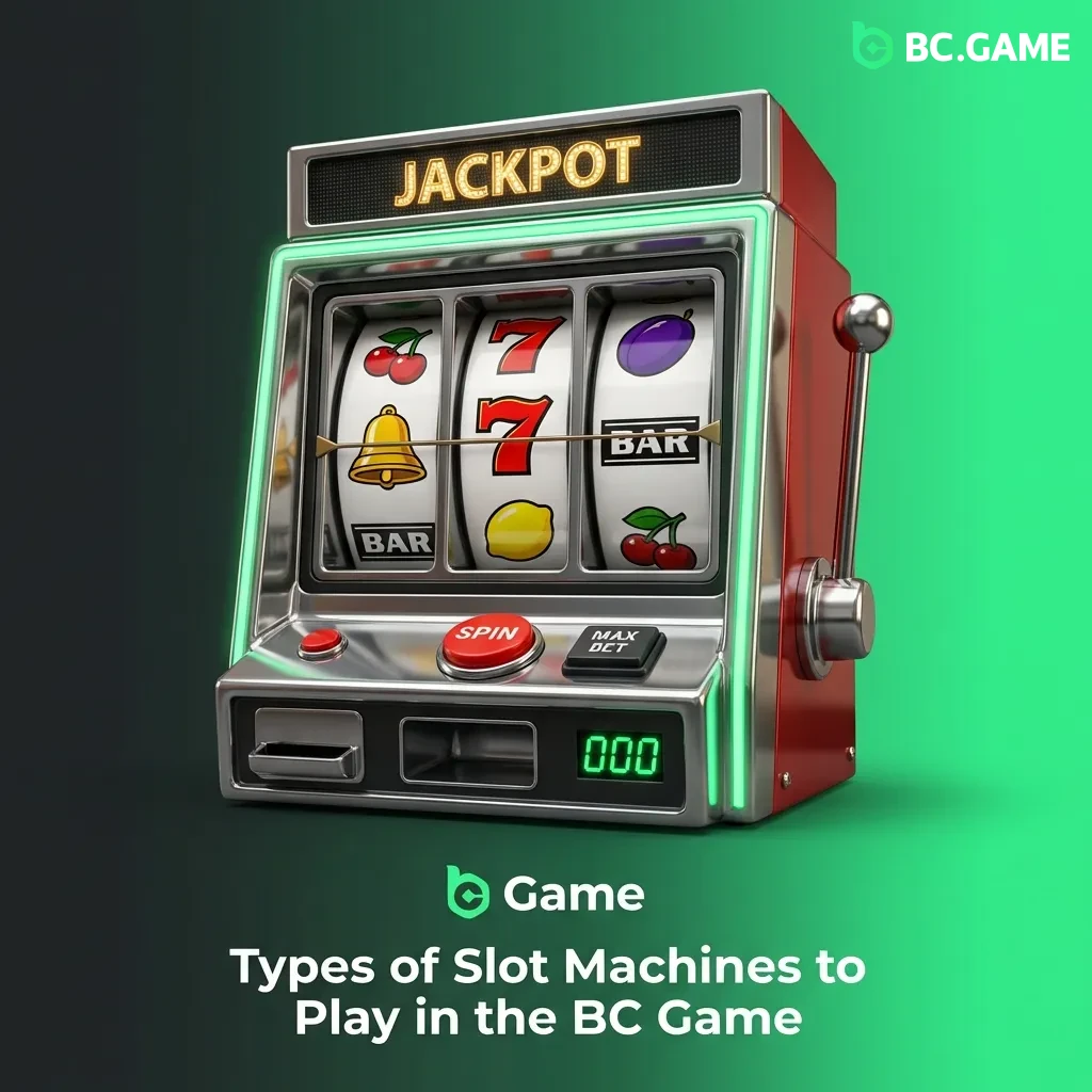 Various colorful slot machine types displayed on BC Game platform including classic, video, and progressive jackpot games