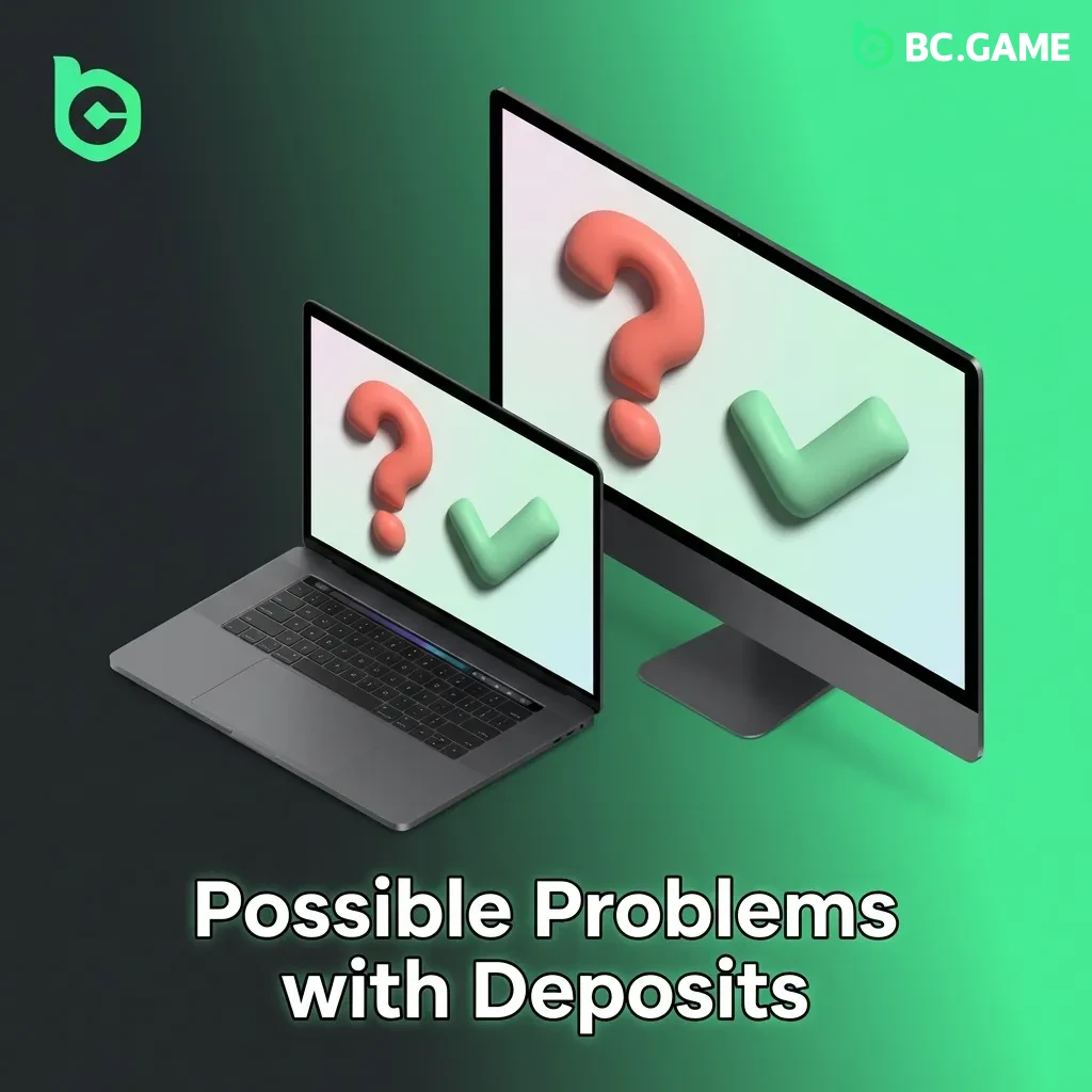 Troubleshooting guide showing common deposit issues including declined transactions, verification, and currency conversion errors.